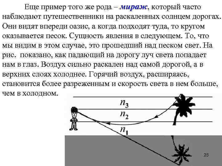Еще пример того же рода – мираж, который часто наблюдают путешественники на раскаленных солнцем