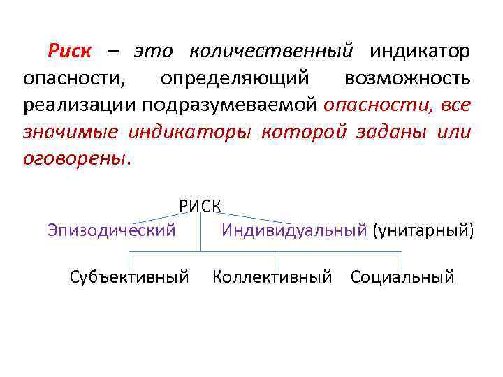 Риск – это количественный индикатор опасности, определяющий возможность реализации подразумеваемой опасности, все значимые индикаторы