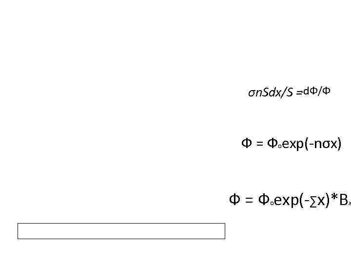 σn. Sdx/S =-d. Ф/Ф Ф = Фоexp(-nσx) Ф = Ф exp(-∑x)*B о x 