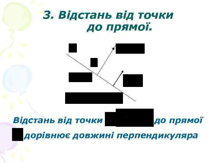 3. Відстань від точки до прямої дорівнює довжині перпендикуляра 