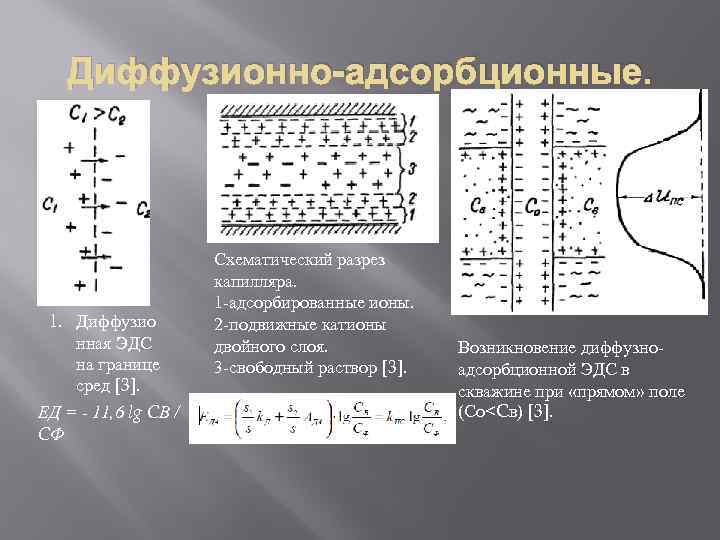 Диффузионно-адсорбционные. 1. Диффузио нная ЭДС на границе сред [3]. ЕД = - 11, 6