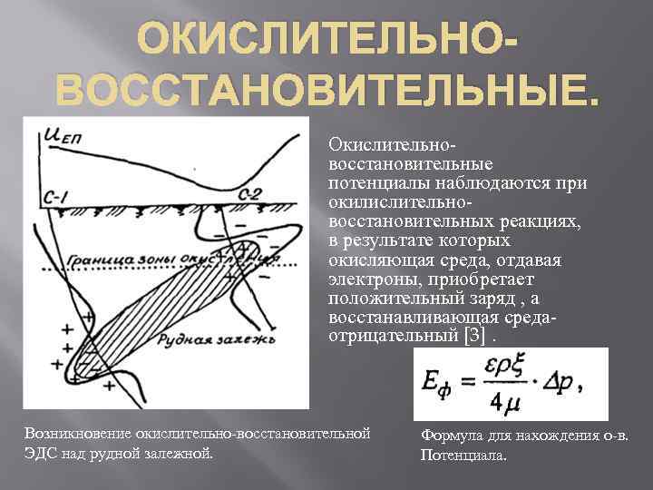 ОКИСЛИТЕЛЬНОВОССТАНОВИТЕЛЬНЫЕ. Окислительновосстановительные потенциалы наблюдаются при окилислительновосстановительных реакциях, в результате которых окисляющая среда, отдавая электроны,