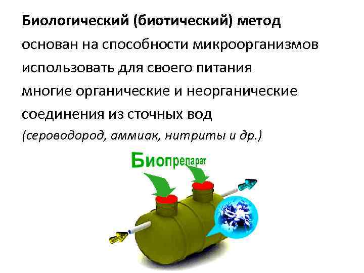 Биологический (биотический) метод основан на способности микроорганизмов использовать для своего питания многие органические и