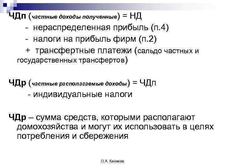 ЧДп (частные доходы полученные) = НД - нераспределенная прибыль (п. 4) - налоги на