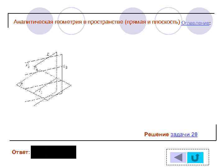Аналитическая геометрия в пространстве (прямая и плоскость) Оглавление: Решение задачи 20 Ответ: 