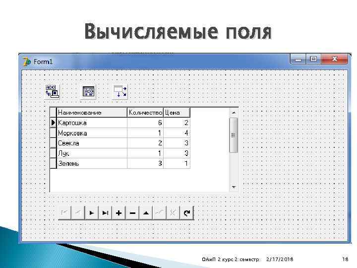 Вычисляемые поля ОАи. П 2 курс 2 семестр 2/17/2018 18 