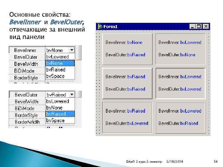 Основные свойства: Bevel. Inner и Bevel. Outer, отвечающие за внешний вид панели ОАи. П