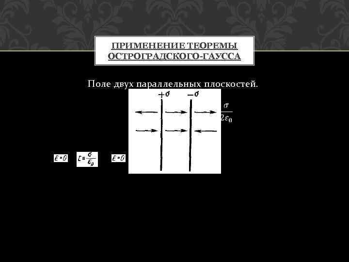 ПРИМЕНЕНИЕ ТЕОРЕМЫ ОСТРОГРАДСКОГО-ГАУССА Поле двух параллельных плоскостей. 