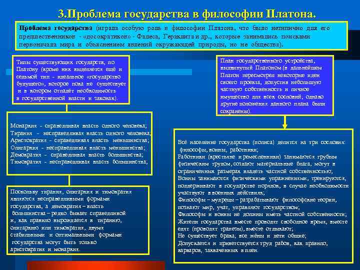 3. Проблема государства в философии Платона. Проблема государства (играла особую роль в философии Платона,