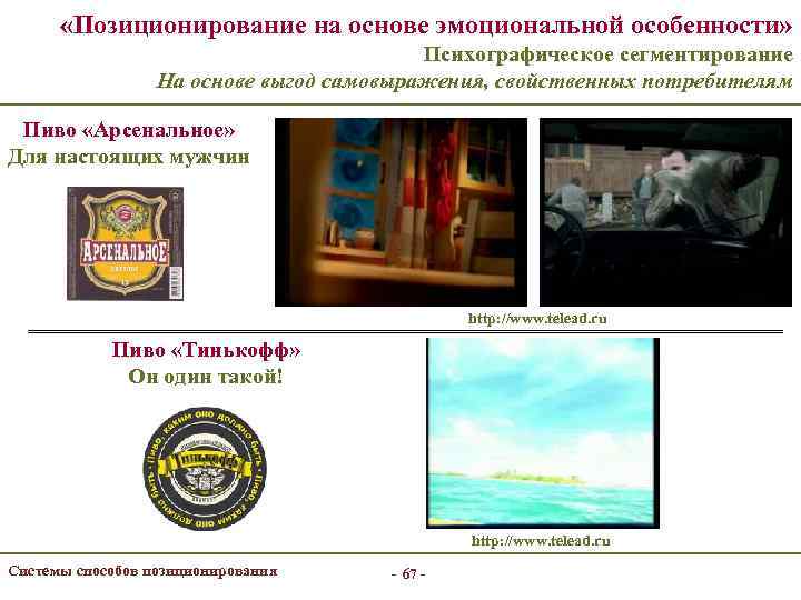  «Позиционирование на основе эмоциональной особенности» Психографическое сегментирование На основе выгод самовыражения, свойственных потребителям
