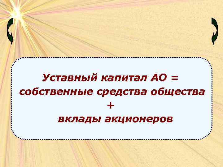 Уставный капитал АО = собственные средства общества + вклады акционеров 