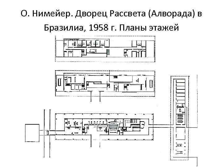 О. Нимейер. Дворец Рассвета (Алворада) в Бразилиа, 1958 г. Планы этажей 
