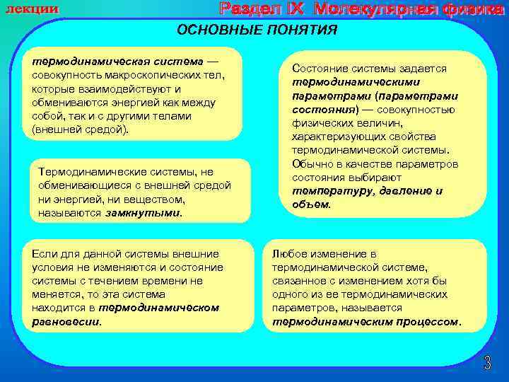 ОСНОВНЫЕ ПОНЯТИЯ термодинамическая система — совокупность макроскопических тел, которые взаимодействуют и обмениваются энергией как