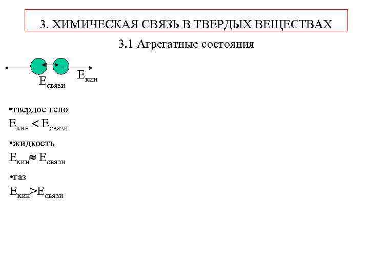 3. ХИМИЧЕСКАЯ СВЯЗЬ В ТВЕРДЫХ ВЕЩЕСТВАХ 3. 1 Агрегатные состояния Есвязи • твердое тело