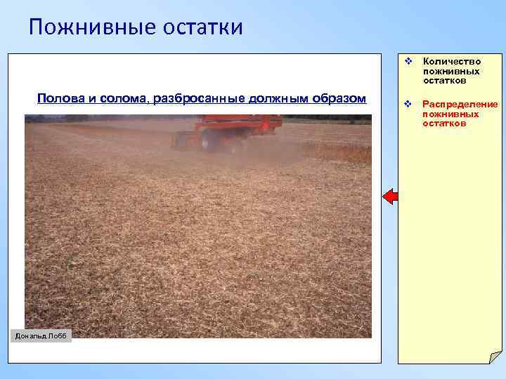 Пожнивные остатки v Количество пожнивных остатков Полова и солома, разбросанные должным образом Дональд Лобб