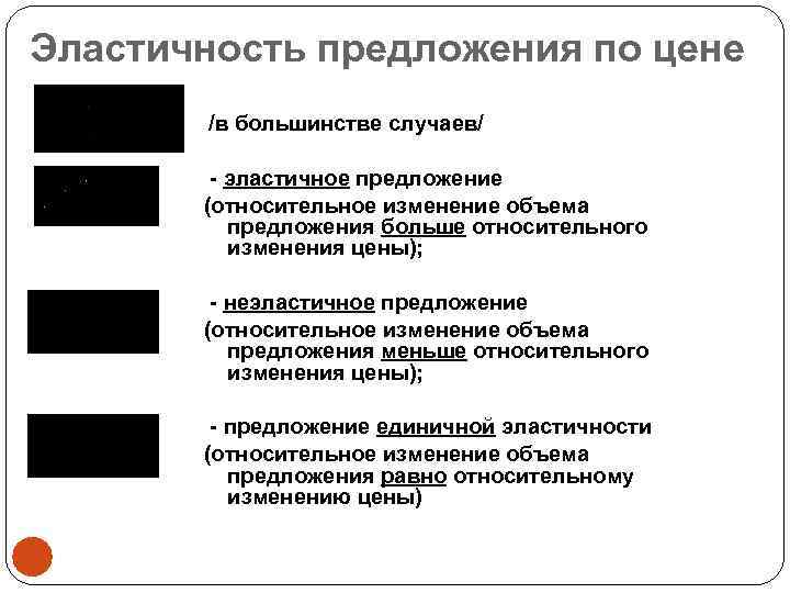 Эластичность предложения по цене /в большинстве случаев/ - эластичное предложение (относительное изменение объема предложения