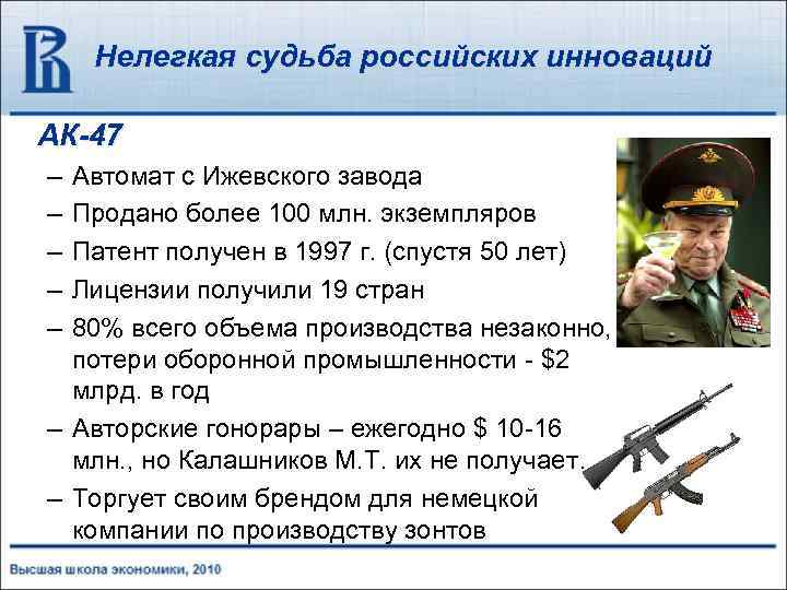 Нелегкая судьба российских инноваций АК-47 – – – Автомат с Ижевского завода Продано более