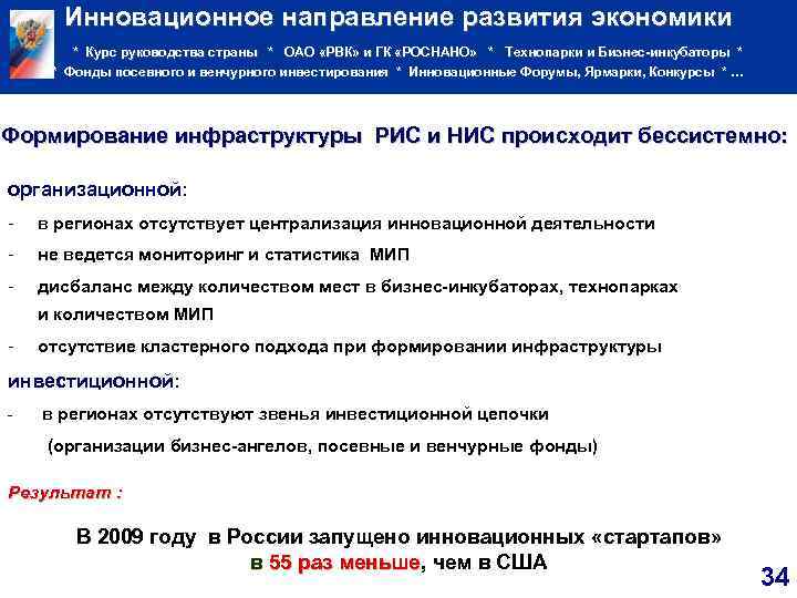 Инновационное направление развития экономики * Курс руководства страны * ОАО «РВК» и ГК «РОСНАНО»
