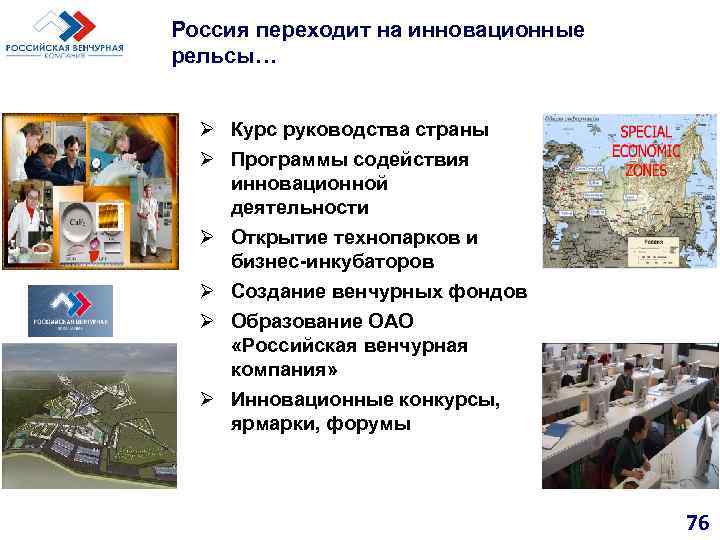 Россия переходит на инновационные рельсы… Ø Курс руководства страны Ø Программы содействия инновационной деятельности