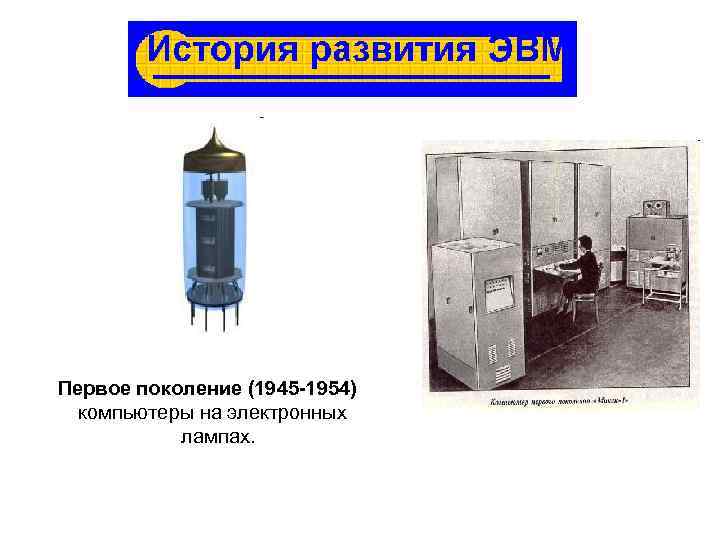 Первое поколение (1945 -1954) компьютеры на электронных лампах. 