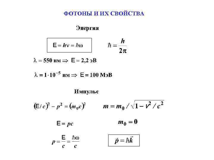 ФОТОНЫ И ИХ СВОЙСТВА Энергия Импульс 