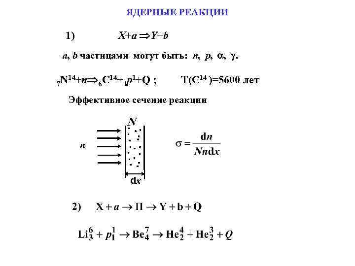 ЯДЕРНЫЕ РЕАКЦИИ 1) X+a Y+b a, b частицами могут быть: n, p, , .