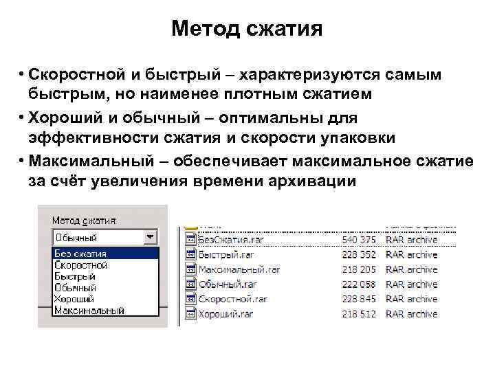 Определить сжатие данных. WINRAR метод сжатия. Скоростной метод сжатия файлов. Обычный метод сжатия архива. Методы сжатия винрар.