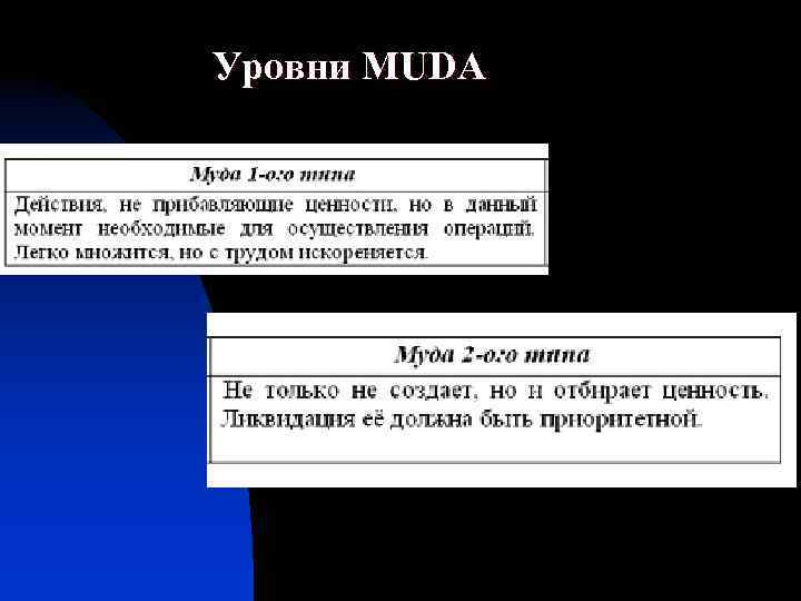 Уровни MUDA 