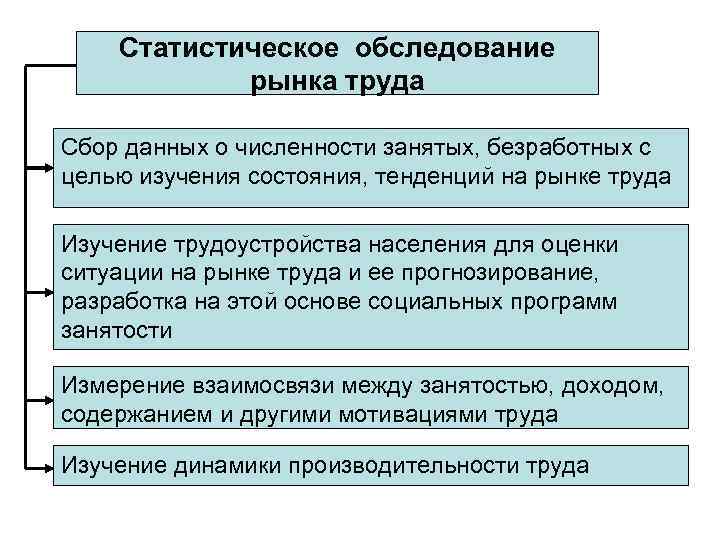 Статистическое обследование рынка труда Сбор данных о численности занятых, безработных с целью изучения состояния,