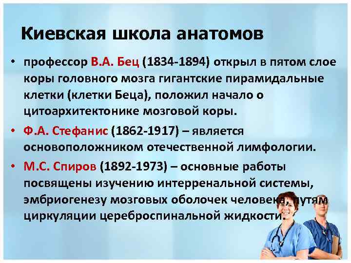 Киевская школа анатомов • профессор В. А. Бец (1834 -1894) открыл в пятом слое