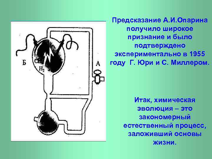 Предсказание А. И. Опарина получило широкое признание и было подтверждено экспериментально в 1955 году