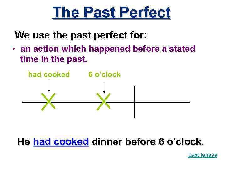 The Past Perfect We use the past perfect for: • an action which happened