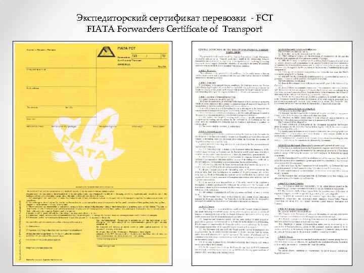 Экспедиторский сертификат перевозки - FCT FIATA Forwarders Certificate of Transport 