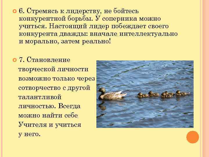  6. Стремясь к лидерству, не бойтесь конкурентной борьбы. У соперника можно учиться. Настоящий