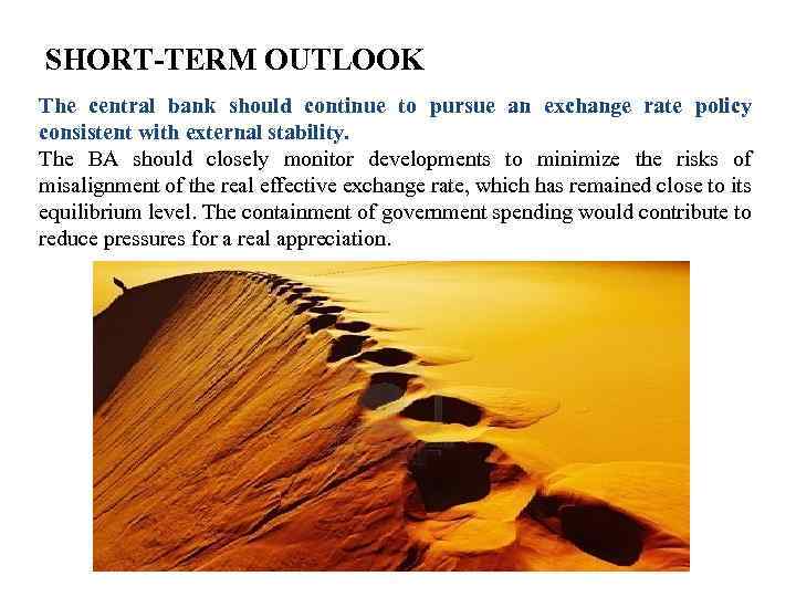 SHORT-TERM OUTLOOK The central bank should continue to pursue an exchange rate policy consistent