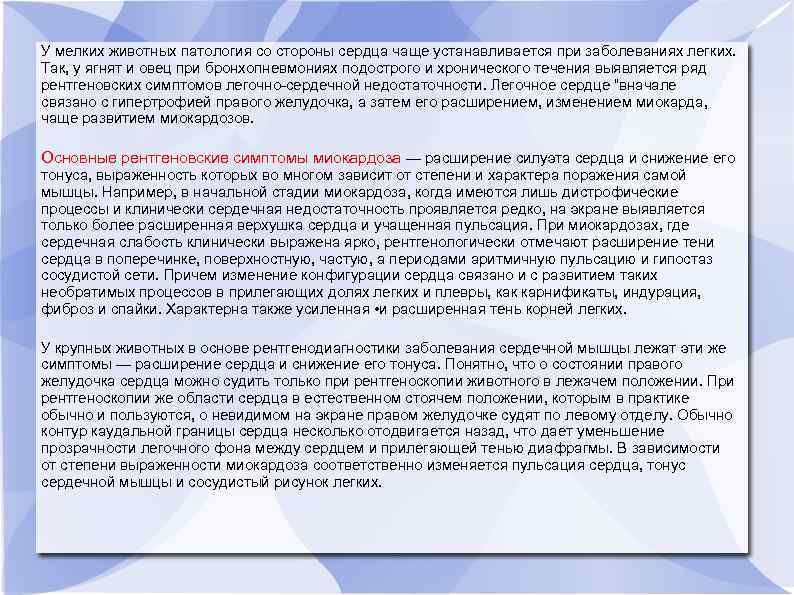 У мелких животных патология со стороны сердца чаще устанавливается при заболеваниях легких. Так, у