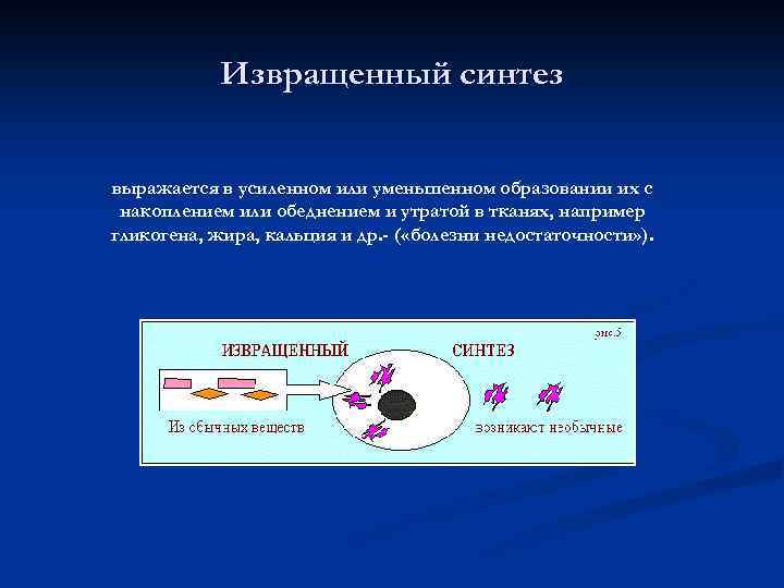 Извращенный синтез выражается в усиленном или уменьшенном образовании их с накоплением или обеднением и