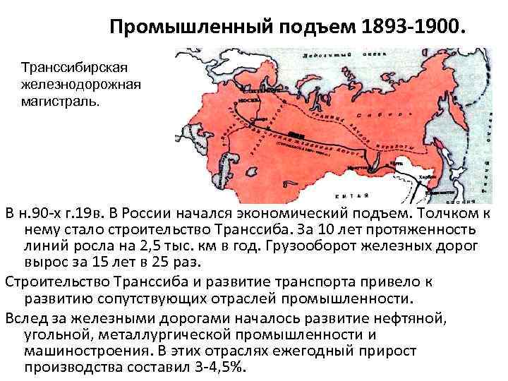 Промышленный подъем 1893 -1900. Транссибирская железнодорожная магистраль. В н. 90 -х г. 19 в.