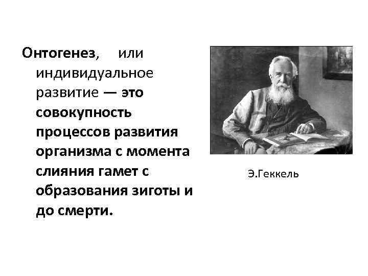 Онтогенез, или индивидуальное развитие — это совокупность процессов развития организма с момента слияния гамет