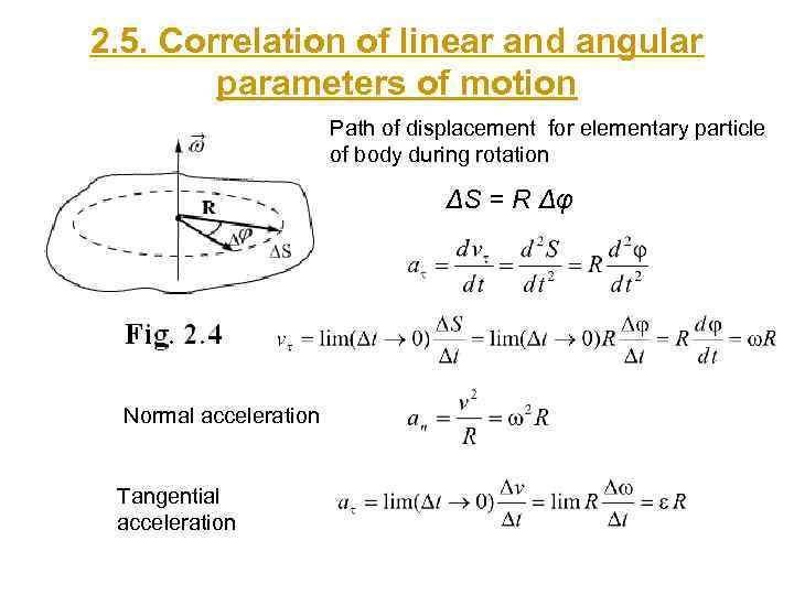 2. 5. Correlation of linear and angular parameters of motion Path of displacement for