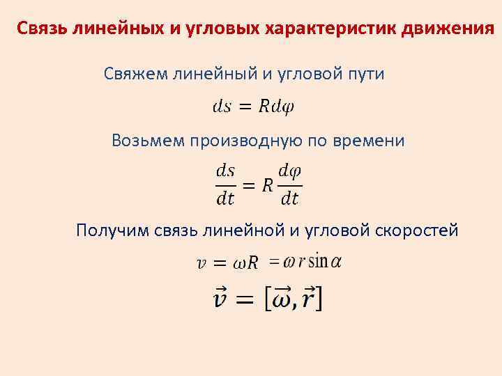 Связь линейных и угловых характеристик движения Свяжем линейный и угловой пути Возьмем производную по