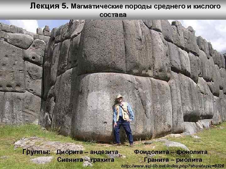 Лекция 5. Магматические породы среднего и кислого состава Группы: Диорита – андезита Сиенита –