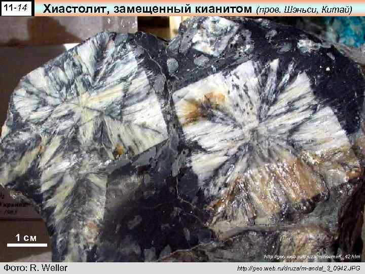 11 -14 Хиастолит, замещенный кианитом (пров. Шэньси, Китай) 1 см http: //geo. web. ru/druza/m-novmir.