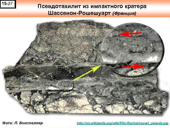 15 -27 Псевдотахилит из импактного кратера Шассенон-Рошешуарт (Франция) Фото: П. Боксталлер http: //en. wikipedia.