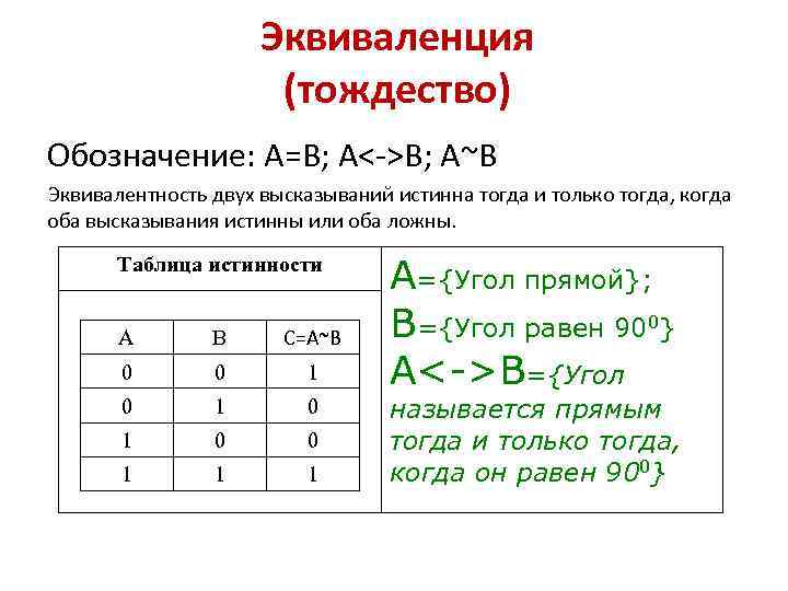 Эквиваленция логическая операция