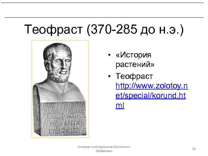 Теофраст. Аристотель и Теофраст. Теофраст (372-287 гг. до н. э.). Естественная история растений Теофраст. Аристотель и Теофраст в биологии.