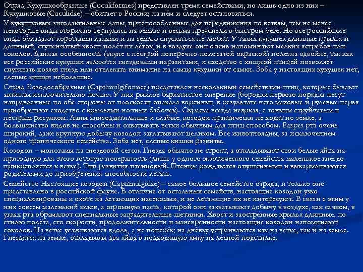 Отряд Кукушкообразные (Cuculiformes) представлен тремя семействами, но лишь одно из них – Кукушковые (Cuculidae)