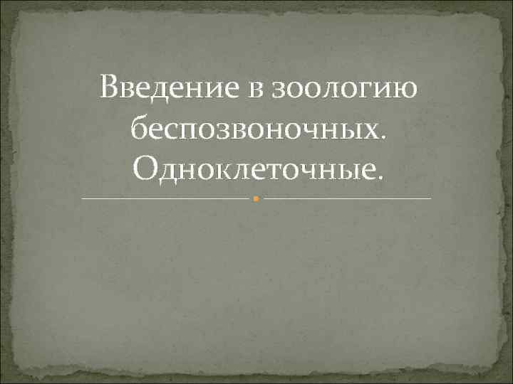 Введение в зоологию беспозвоночных. Одноклеточные. 