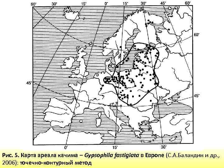 Рис. 5. Карта ареала качима – Gypsophila fastigiata в Европе (С. А. Баландин и