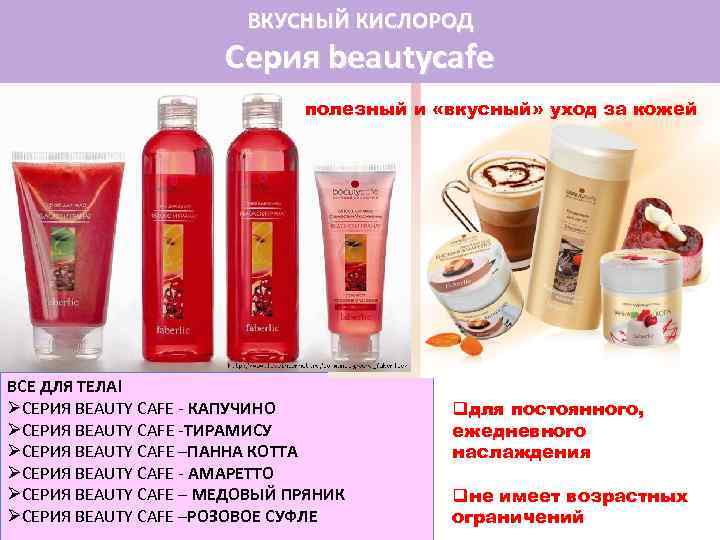 ВКУСНЫЙ КИСЛОРОД Серия beautycafe полезный и «вкусный» уход за кожей ВСЕ ДЛЯ ТЕЛА! ØСЕРИЯ